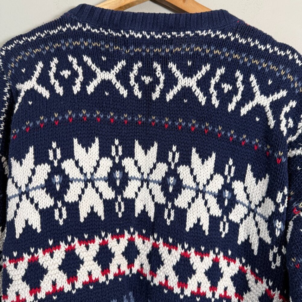 Vintage Eclectic Grandpa Fair Isle Snowflake Sweater Pullover Men's Large Blue - Picture 9 of 11